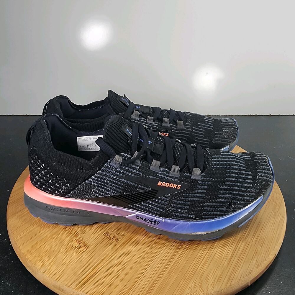 Women's Brooks Ricochet 2 Sz 9.5 010232 Black Blue Mesh Running Sneakers Shoes